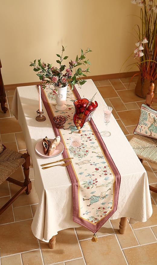 patdrea Designer Idyll Linen Extra Long Table Runner, Vintage Beige Farmhouse - Image 8