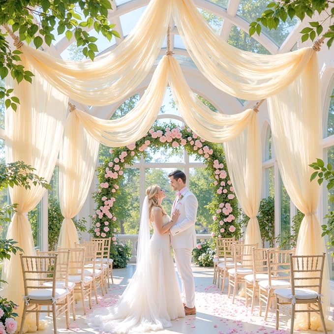 Champagne Arch Draping Fabric for Wedding, 2 Panels 60" x 26Ft Chiffon Drapery - Image 2