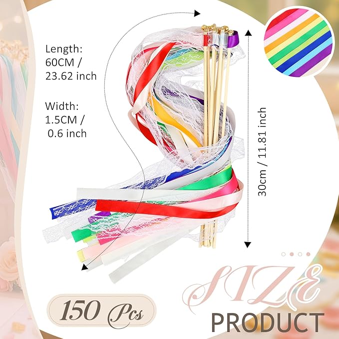 Taiyin 150 Pcs Lace Ribbon Stick Wands Wedding Wand Streamers - Image 2