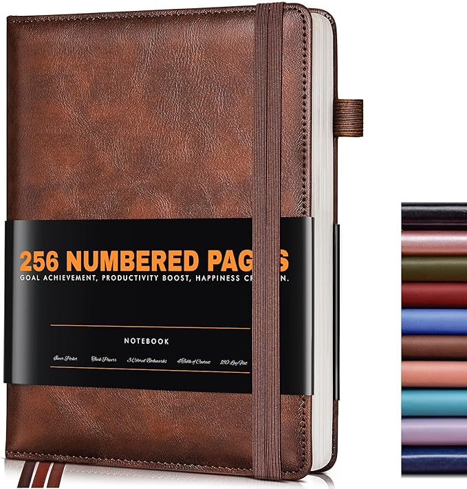 Lined Journal Notebook for Women Men, 256 Numbered Pages Hardcover Leather by Unknown