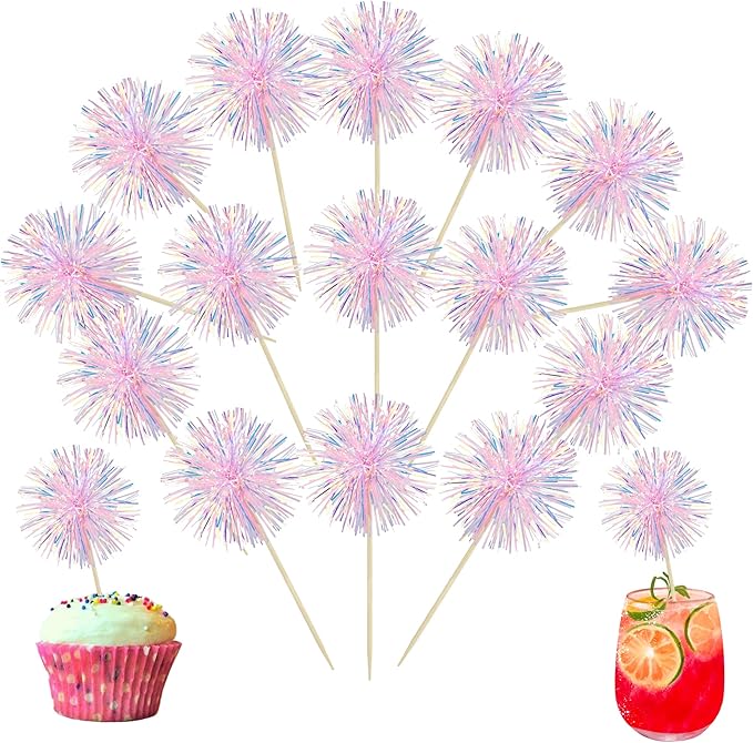Ephlyn 30Pcs Foil Firework Cupcake Toppers Happy Birthday Cake Toppers Tinsel by Ephlyn