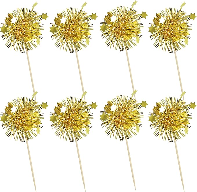 Ephlyn 30Pcs Foil Firework Cupcake Toppers Happy Birthday Cake Toppers Tinsel - Image 3