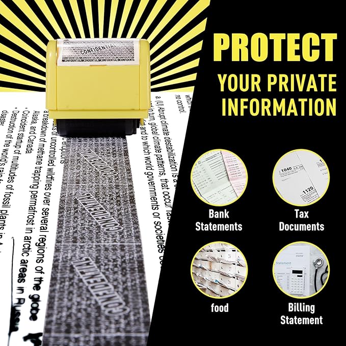 Mimorou 4 Pack Identity Theft Protection Roller Stamps Kit Confidential Privacy - Image 2