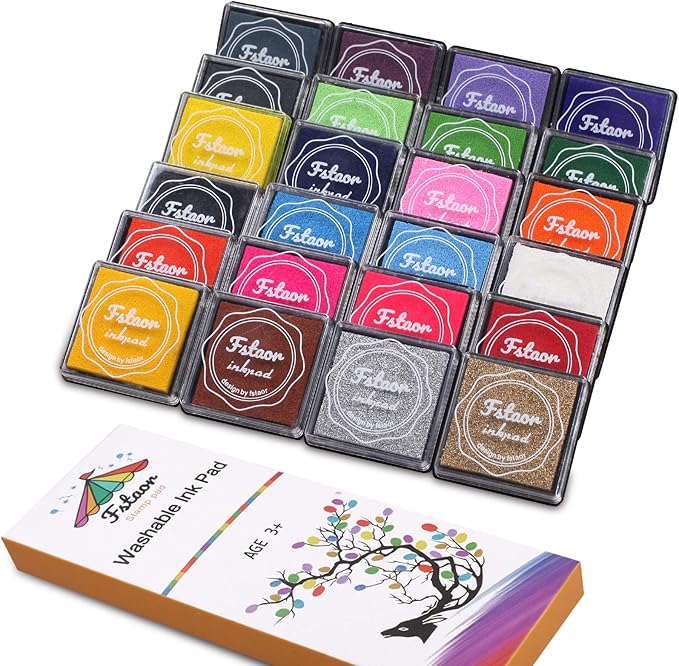 Finger Washable Ink Pads for Kids, 24 Pack Craft Ink Pad for Rubber Stamps by Fstaor