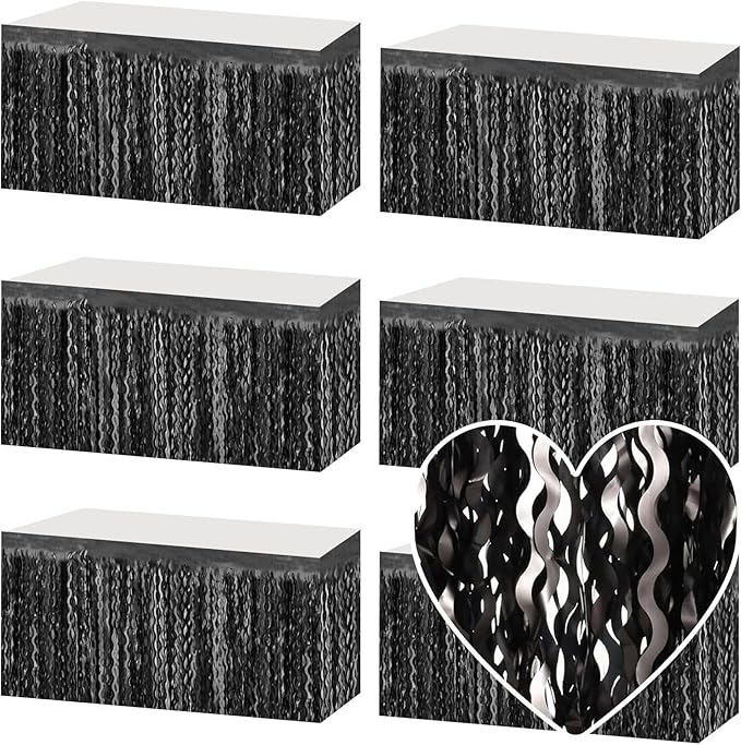 6 Pack 29x108 Inch Black Wave Foil Fringe Table Skirts Metallic Banner by Mebiornt