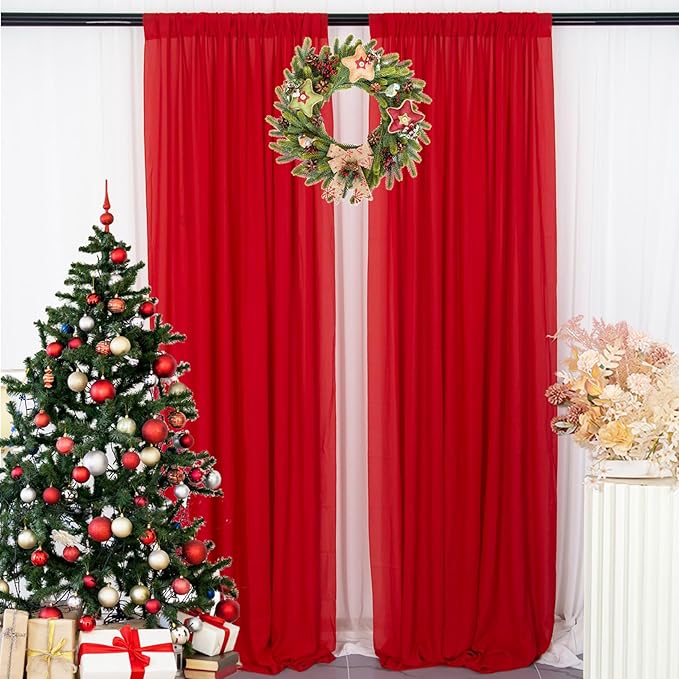 DUOBAO Chiffon Backdrop Curtain-2 Panels 29x108-Inch Red Wedding Fabric Drapes by DUOBAO
