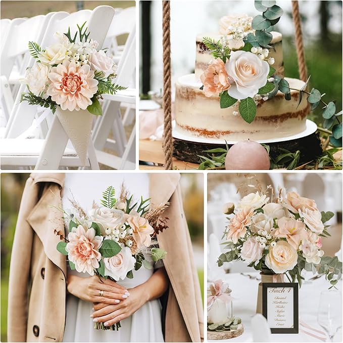 AmyHomie Nude Color Artificial Flowers Combo Silk Mix Peony Rose Fake Flowers - Image 6