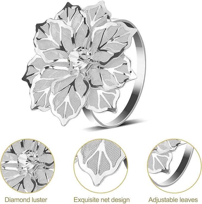 KPOSIYA Hollow Out Flower Napkin Ring Holder Metal Napkin Rings Set of 20 - Image 4