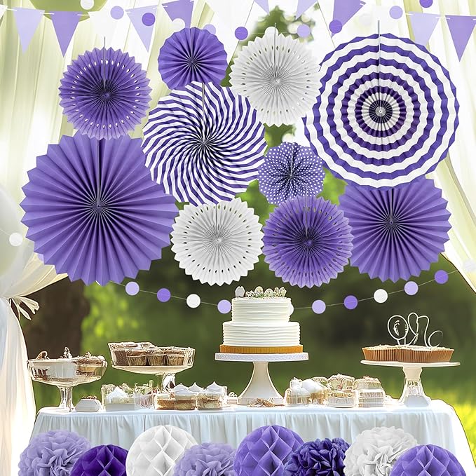 Purple Party Decorations, Pom Poms Flowers Packs - Image 3