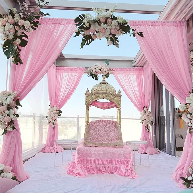 10ft x 10ft Pink Backdrop Curtains, Wrinkle-Free Sheer Chiffon Fabric Photo - Image 7