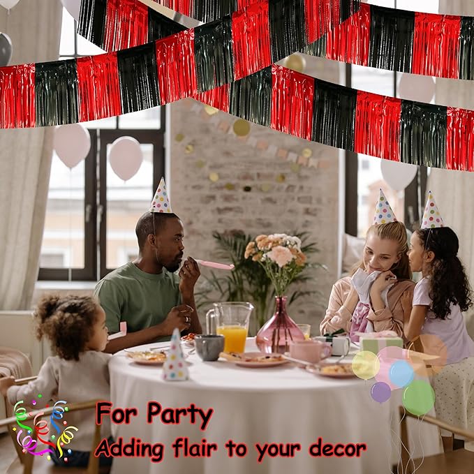 4 Pack 10 Feet Black Red Parade Floats Foil Fringe Garland Metallic Tinsel - Image 4