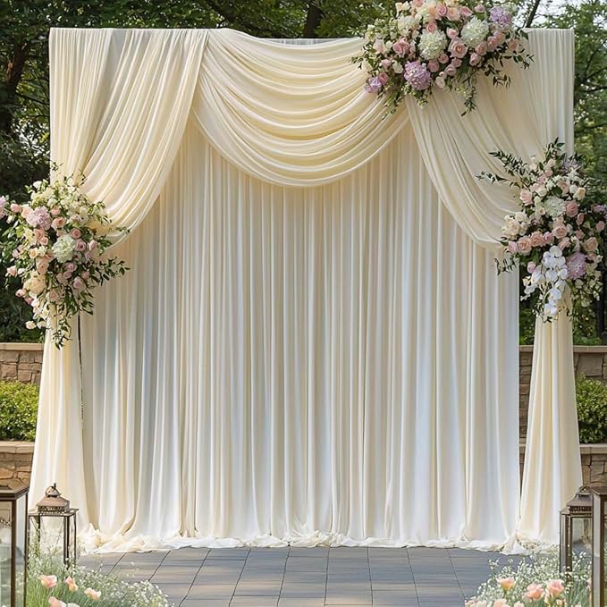 20 ft x 10 ft Wrinkle Free Ivory Backdrop Curtain - Image 6