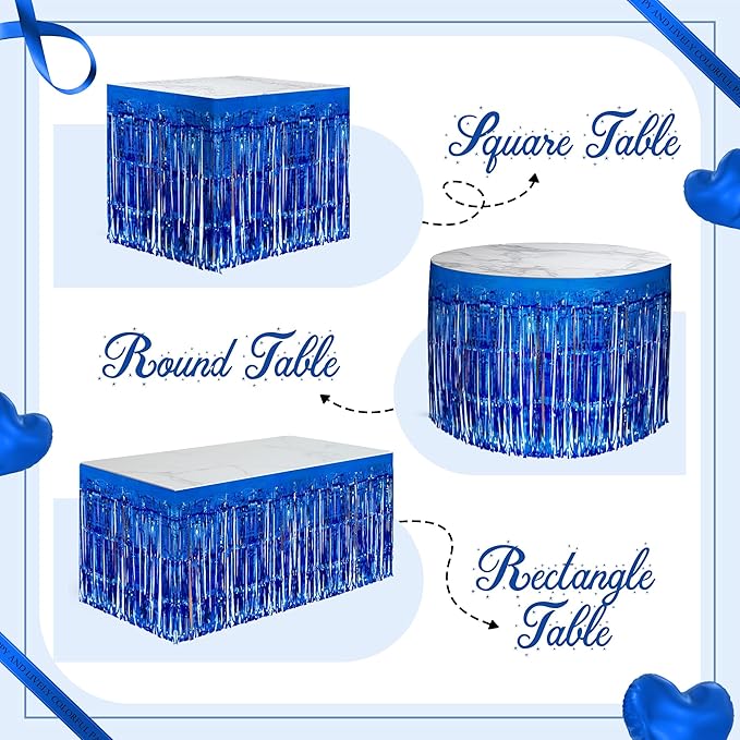 2 Pack Dark Blue Table Skirts, 29x108" Metallic Foil Tinsel Fringe Table Skirts - Image 4