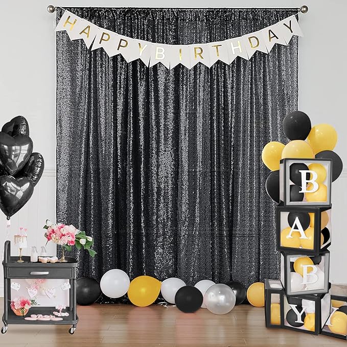 Sugargirl Halloween Black Sequin Backdrop Curtain 2 Panels 2FTx8FT Glitter - Image 7