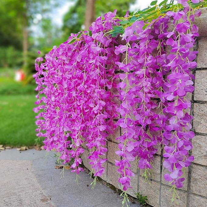 24 Pack Artificial Fake Wisteria Vine Ratta Hanging Garland Silk Flowers String - Image 4