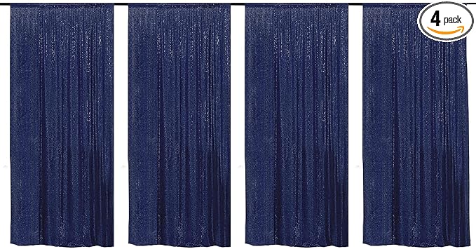 JYFLZQ Navy Blue Sequin Backdrop Curtains 2ft x 8ft 4 Panel Glitter Photo Booth by JYFLZQ