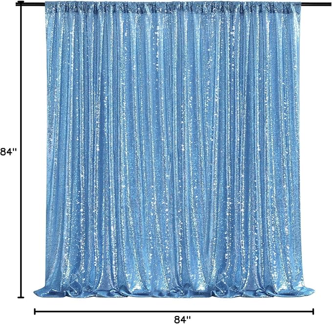 Baby Blue Sequin Backdrop Curtain 7ft x 7ft Glitter Photo Background - Image 9