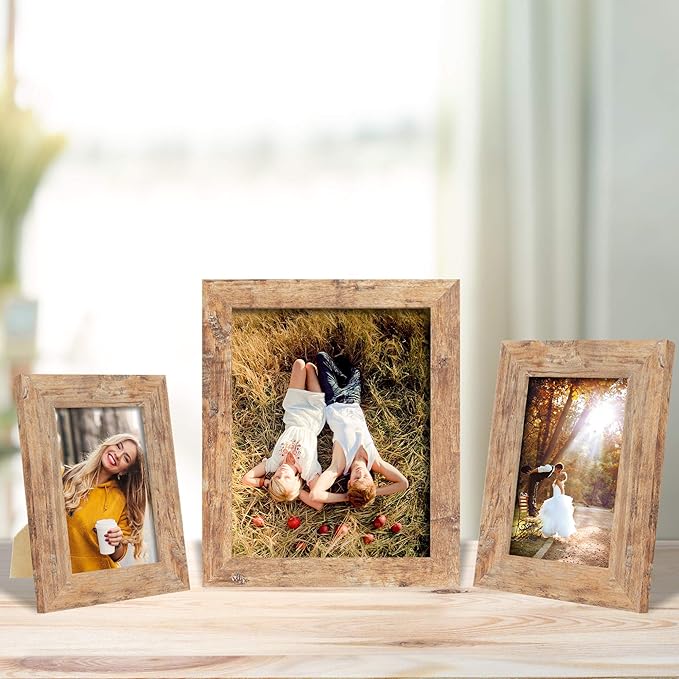 5x7 Picture Frame Set of 4, High Definition Real Glass Rustic Brown Frame - Image 2