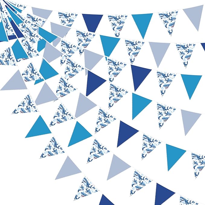 32Ft Shark Party Decorations Blue Cute Shark Triangle Flag Pennant Banner by pinkblume
