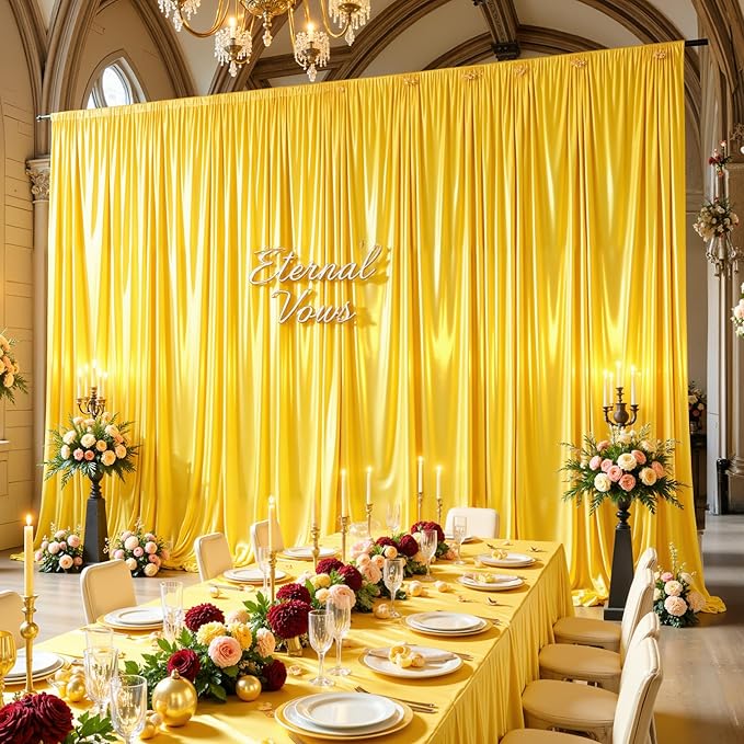 Gold Satin Backdrop Curtains 2 Panels - Image 4