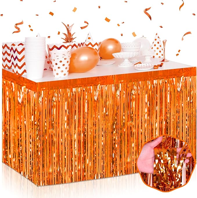 3 Pack 29 x108 Inch Orange Foil Fringe Table Skirts Metallic Banner by Mebiornt
