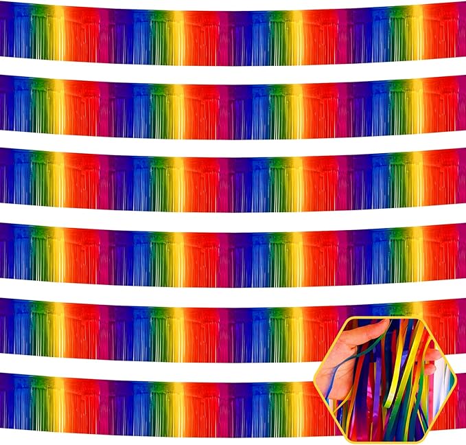 6 Pack 10 Feet Rainbow Foil Fringe Garland Metallic Tinsel Streamers Banner by Ferwzsr