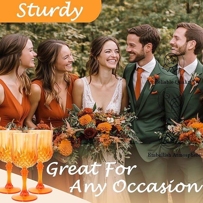 Plastic Wine Glasses，Orange Goblets Vintage Style Cordial Drinking Glasses - Image 5