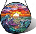 Stained Glass Window Hanging, Clouds and Sea Waves Suncatcher Diamond Glass by DASTOLL