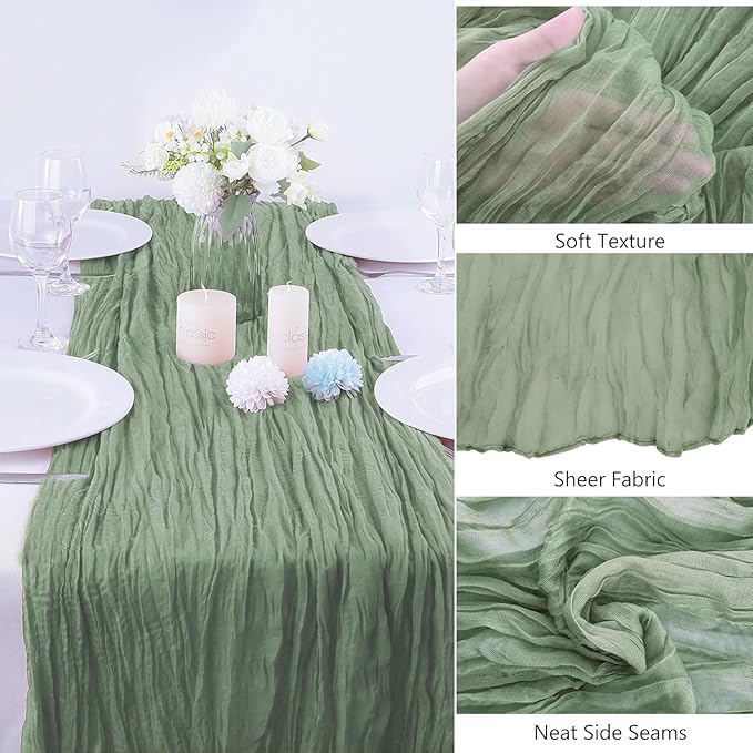 16PCS Sage Green Cheesecloth Boho Gauze Table Runner - Image 3