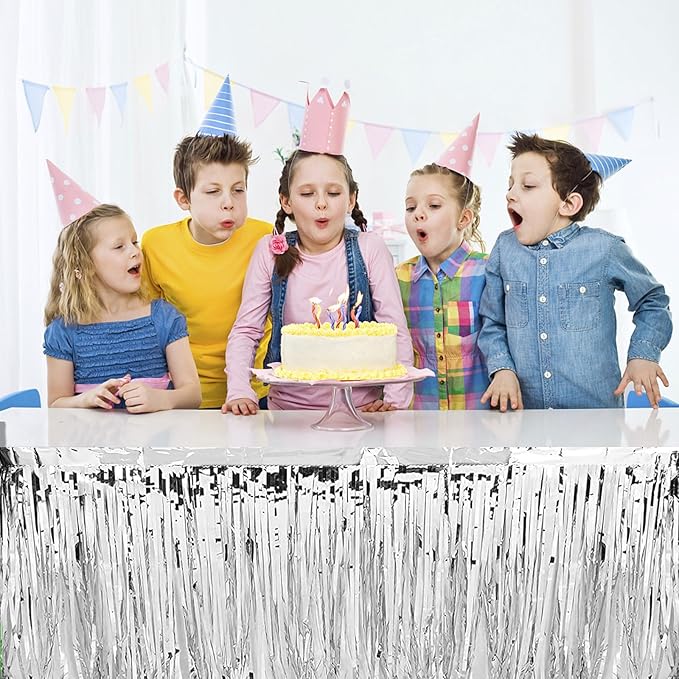 4 Pack Metallic Foil Fringe Tinsel Table Skirts, 29x108 Inch Party Disposable - Image 3