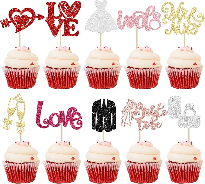 Ephlyn 30Pcs Bride to be Cupcake Toppers Glitter Wedding Cake Topper by Ephlyn