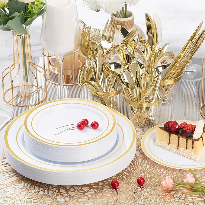 600PCS Gold Plastic Plate Set, Plastic Plates - Image 7