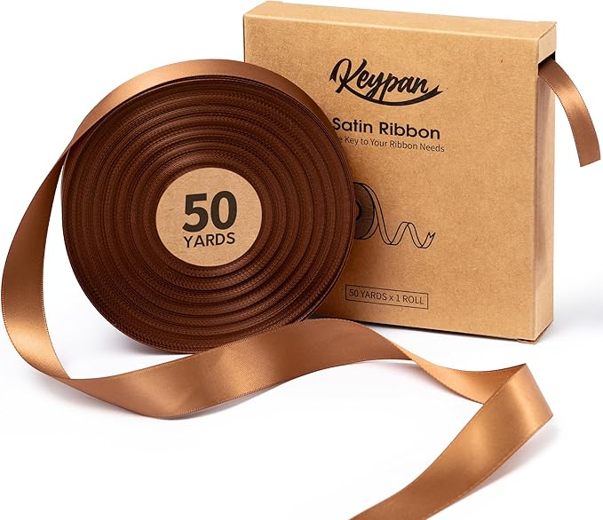 Brown Satin Ribbon 7/8 Inch 50 Yards Double-Faced Polyester Ribbons by Keypan
