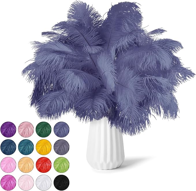 NEWONG 30pcs Blue-Purple Ostrich Feathers Natural Bulk 9-12inch Vase Craft by NEWONG