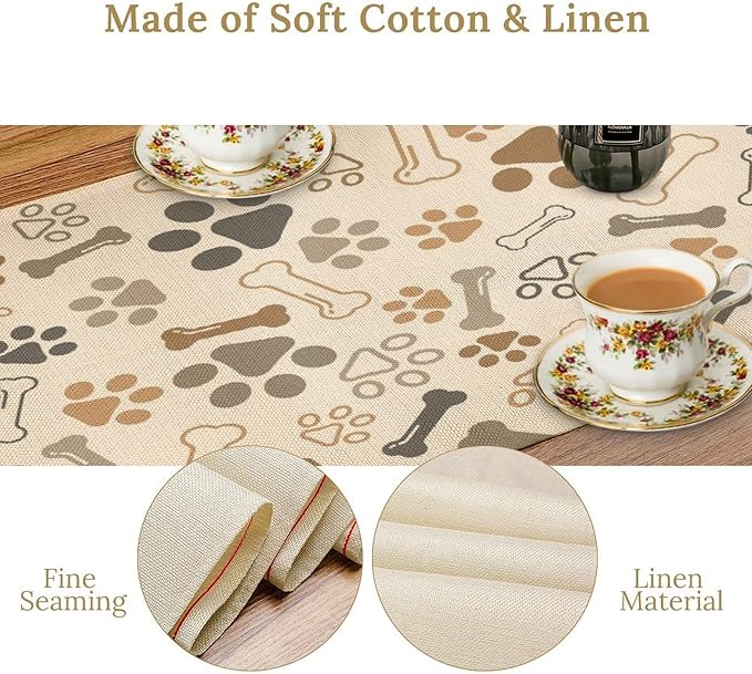 Dog Paw Table Runner, Kids Teens Cute Pet Animal Footprint Theme Pattern Print - Image 3