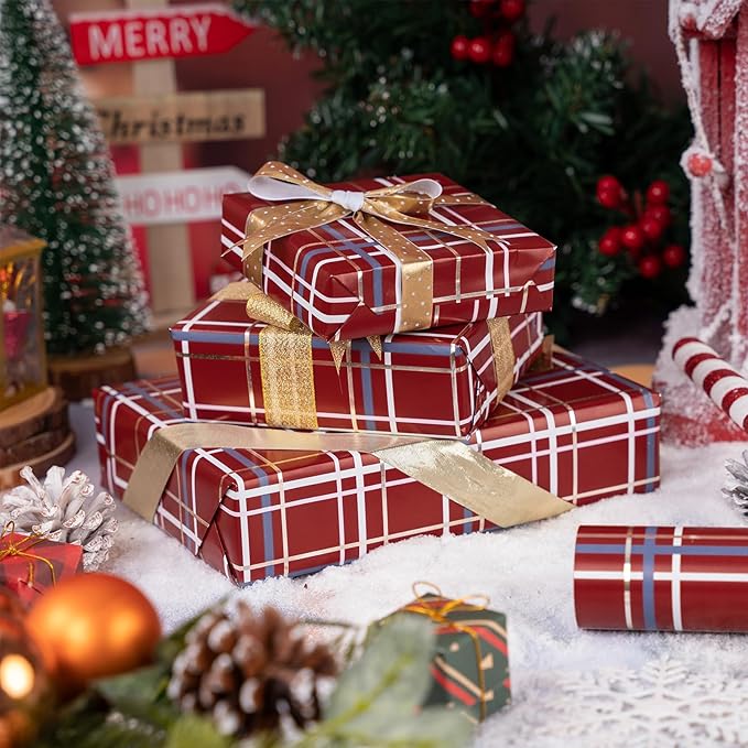 LeZakaa Christmas Red Wrapping Paper Roll, Buffalo Plaid Red - Image 5