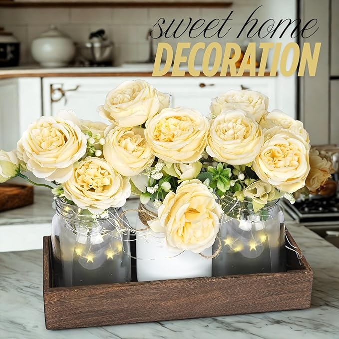 Champagne Floral Mason Jars for Centerpieces – Rustic Table Centerpiece - Image 5