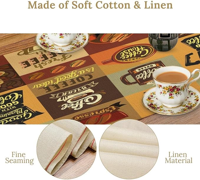 Coffee Table Runner, Vintage Style Coffee Beans Cups Theme Design Pattern Print - Image 4