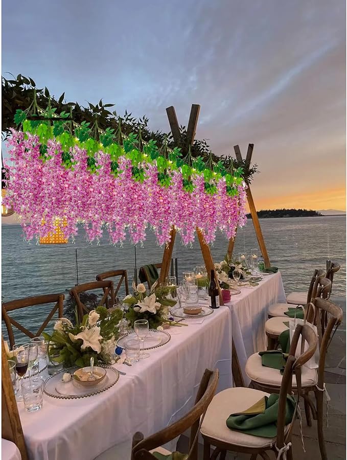12 Pack Purple Red Wisteria Hanging Flowers Garland - Image 5