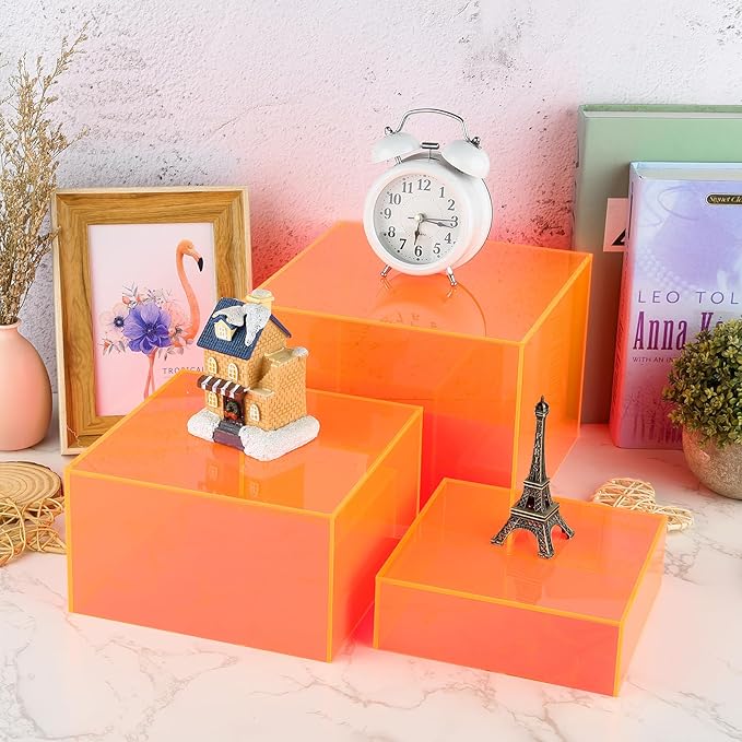 Orange Buffet Risers 3Pcs Acrylic Boxes Display Risers - Image 6