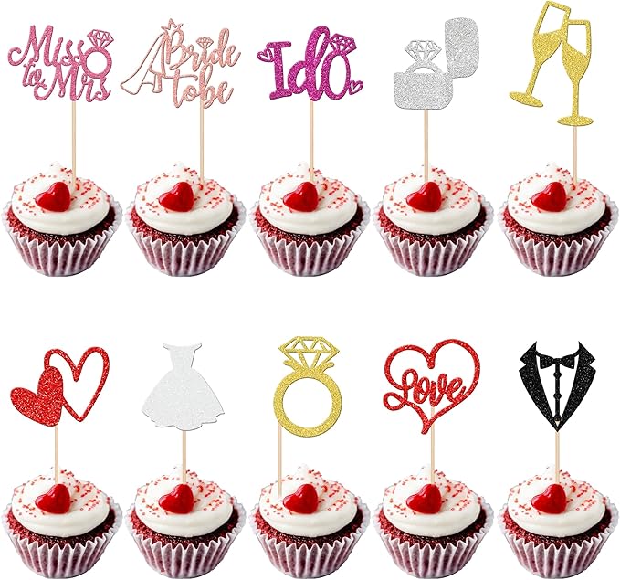 30 PCS He Asked She Said Yes Cupcake Toppers Glitter Engagement Cupcake Toppers - Image 8