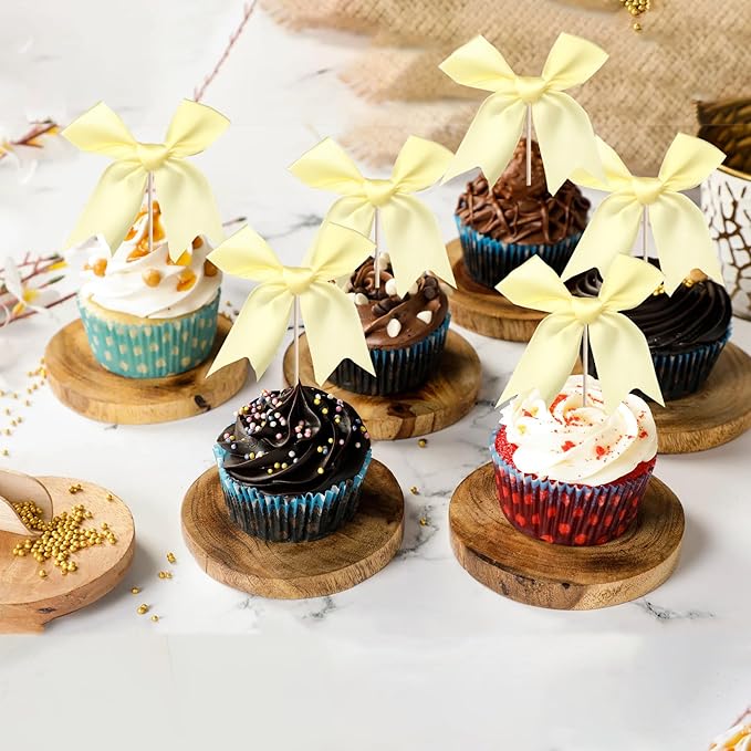 24 PCS Bow Cupcake Toppers Bow Cupcake Picks Bowknot Birthday Party Decorations - Image 5