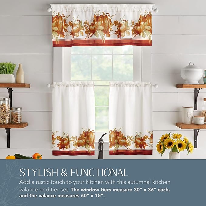 Elrene Home Fashions Autumn Pumpkin Grove Window Tier Set and Kitchen/Café - Image 4