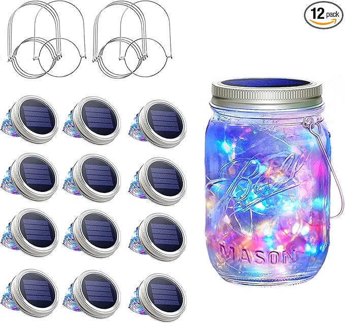 SunKite Solar Mason Jar Lights, 12 Pack 30 LED Waterproof Fairy Firefly Jar by SunKite
