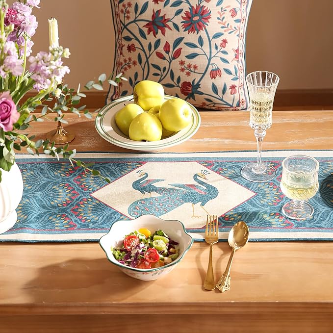Vintage Blue Peacock Small Table Runner - Image 4