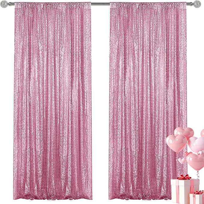 Pink Sequin Backdrop Curtain 2 Pieces 2FTx8FT Glitter Photography Backdrop by Unknown