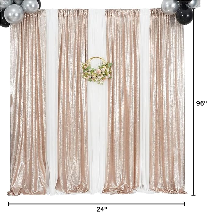 Champagne Sequin Backdrop Curtains, 2 Panels Champagne Blush Sequin Backdrop - Image 9