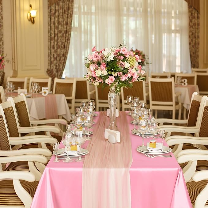 TURSTIN 4 Packs Gradient Pink Satin Tablecloth 102 x 58 Inch Overlay Satin - Image 7
