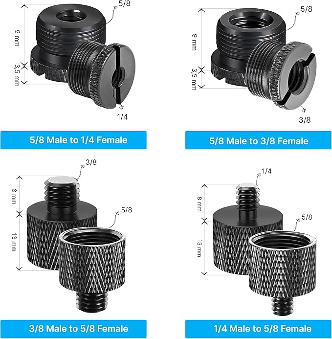 IXTECH Mic Stand Adapter Set 8 pieces Metal Microphone Stand Screw Thread - Image 4