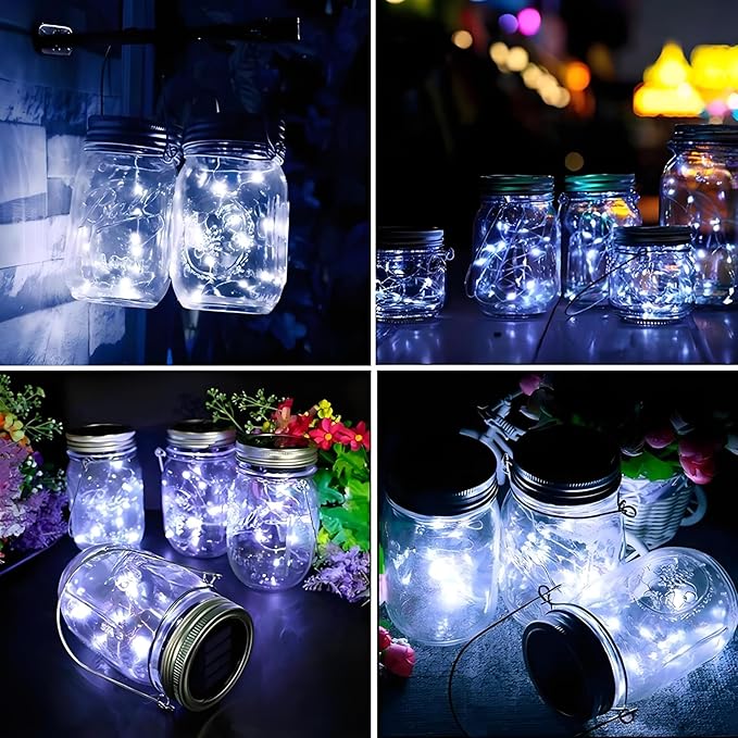 VOOKRY 6 Pack Solar Mason Jar Lights, 30 LED Mason Jar Lids Waterproof Firefly - Image 3